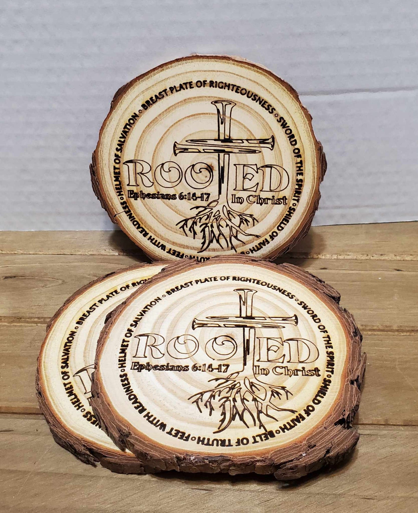 Rooted - Ephesians 6:14-17 Mini Tree Slice Plaque