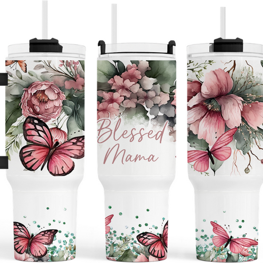 Blessed Mama Butterfly Tumbler