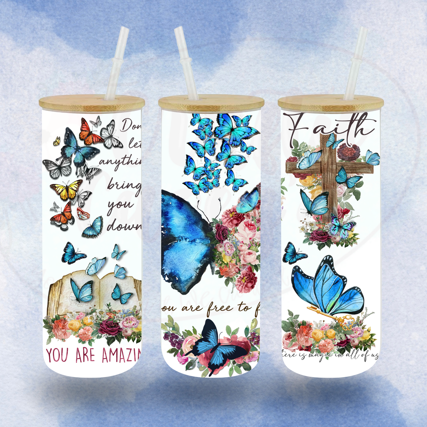 Faith & Butterflies Glass Tumbler by Crafty Casey's