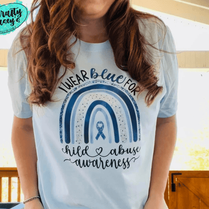 We Wear Blue For Child Abuse Awareness Rainbow Tee by Crafty Casey's