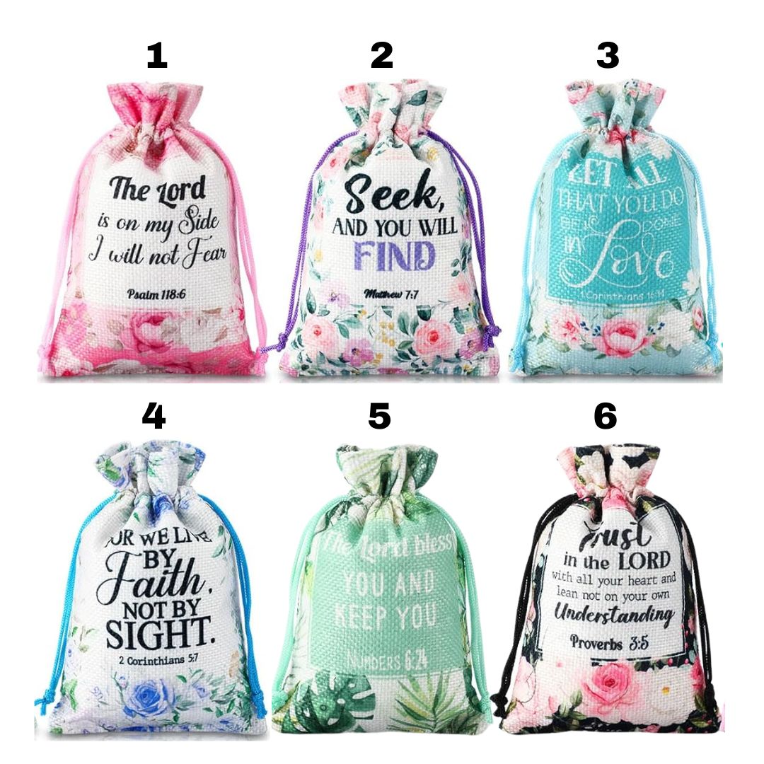 Floral Bible Verse Drawstring Pouch